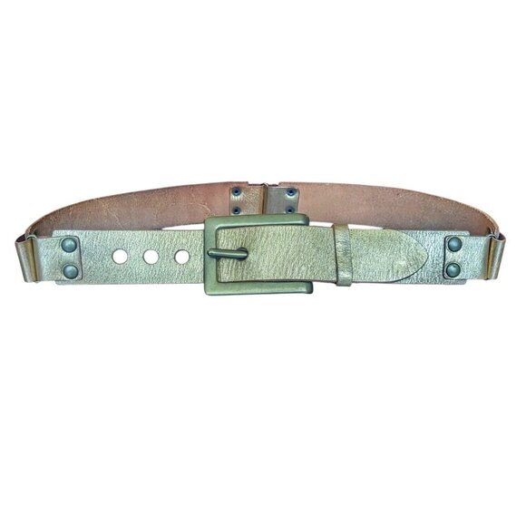Linea Pelle Statement Chunky Buckle Leather Studded Belt Handmade Boho Gold - Picture 1 of 9